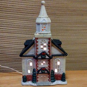 Vintage 1994 Ceramic Electric Corded Light up 2 story Christmas Church Lamp